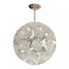 Spherical pendant composed of clear glass flowers 